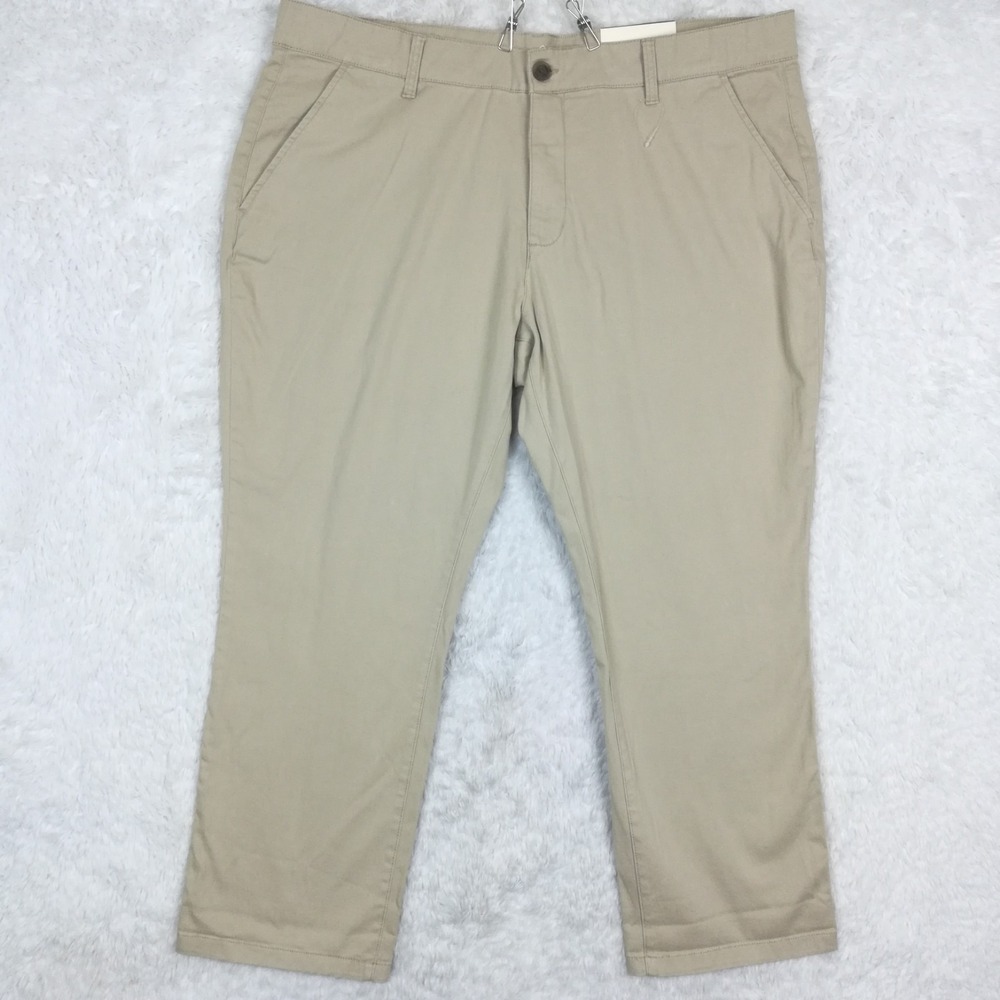St John's Bay Womens Pants Girlfriend Chino Beige Mid Rise Plus 20W New